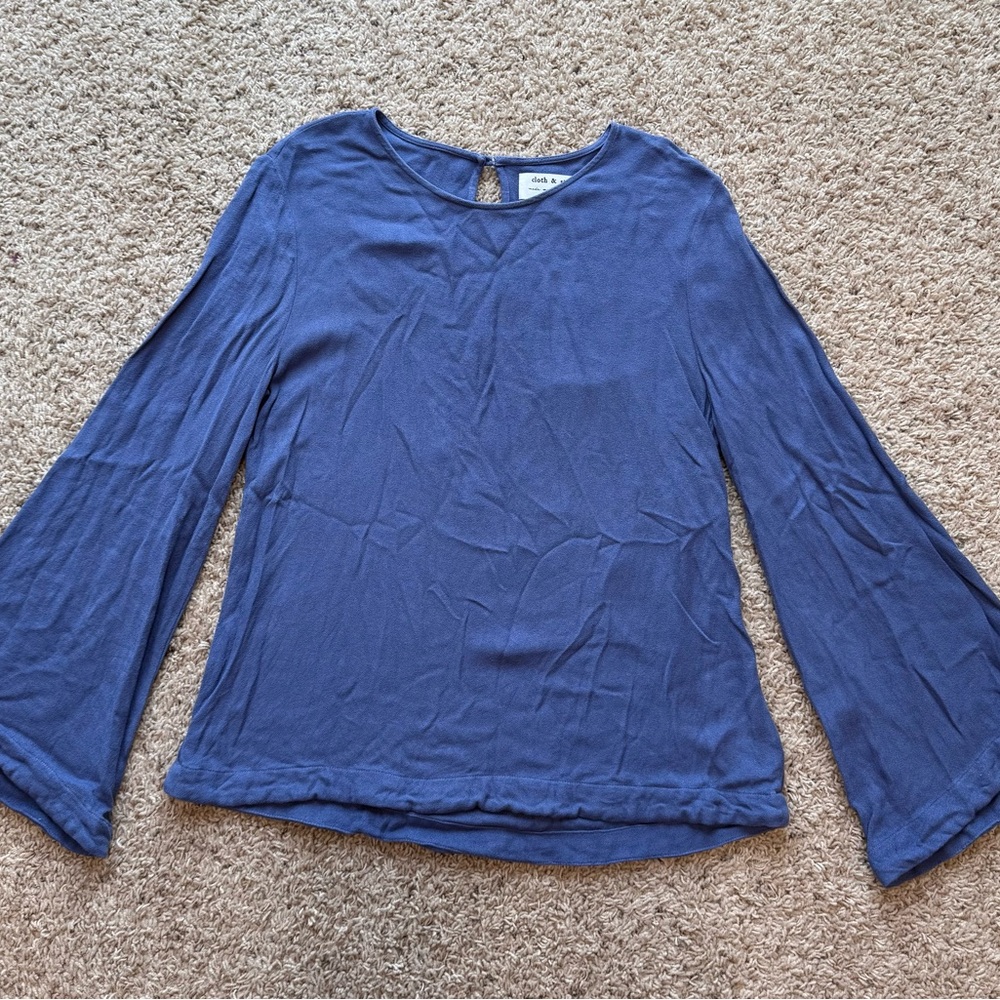 Cloth & Stone for Anthropologie Wedgewood Crew Blouse Bell Sleeves size S
